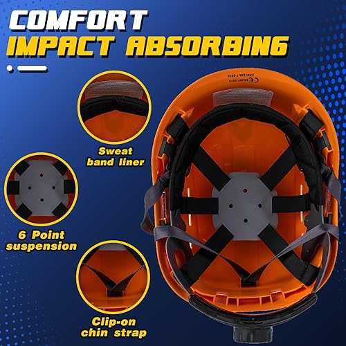 Miniatura 5 de Casco duro de seguridad, aprobado por ANSI Z89.1 ABS ajustable, ventilado, suspensión de 6 puntos, cascos de trabajo de construcción (A92 naranja +