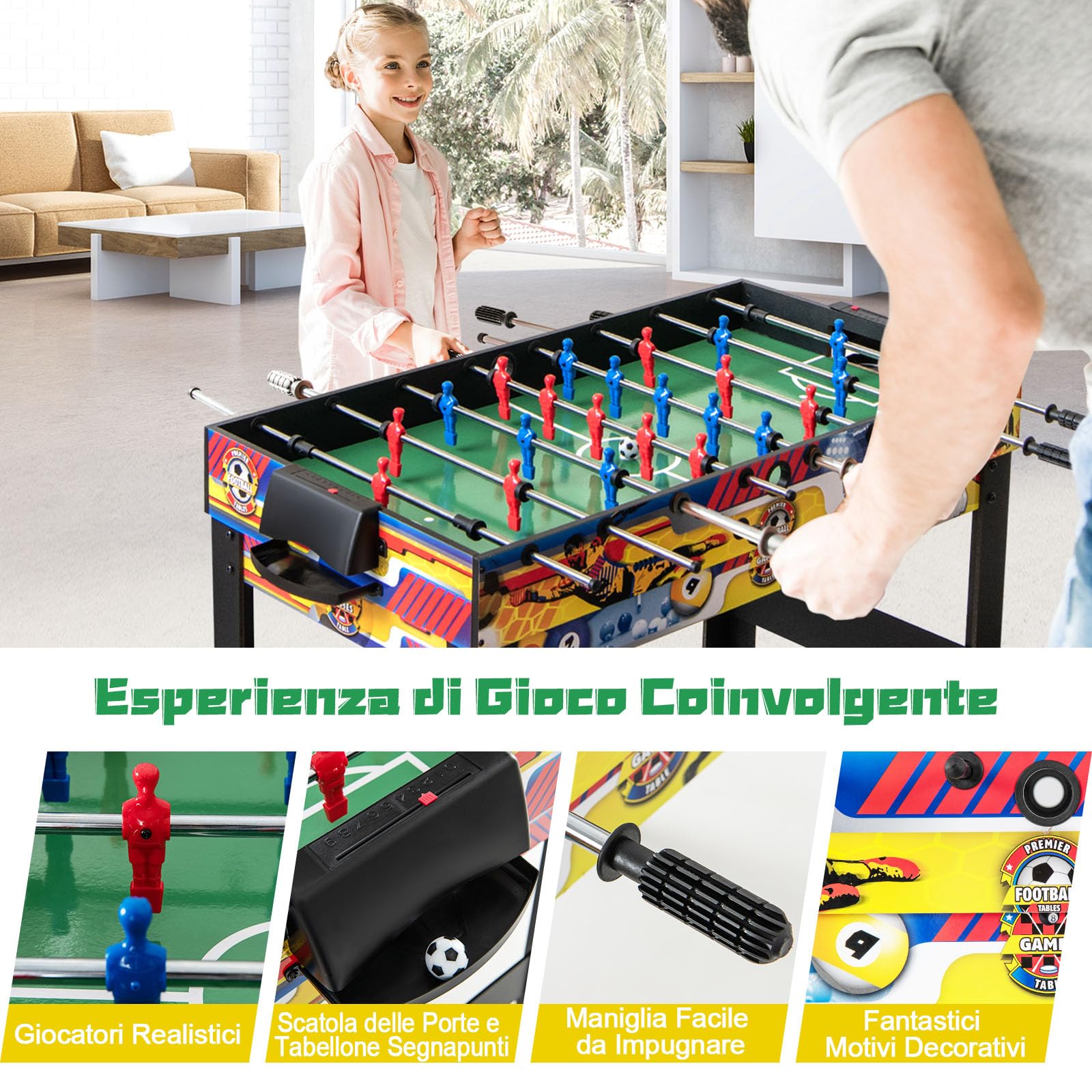 RELAX4LIFE 12 IN 1 Tavolo da Gioco Multifunzionale, Set da Tavolo Multigioco Calcio Balilla Ping Pong Air Hockey Scacchi Bowling, per Casa Ufficio Bar
