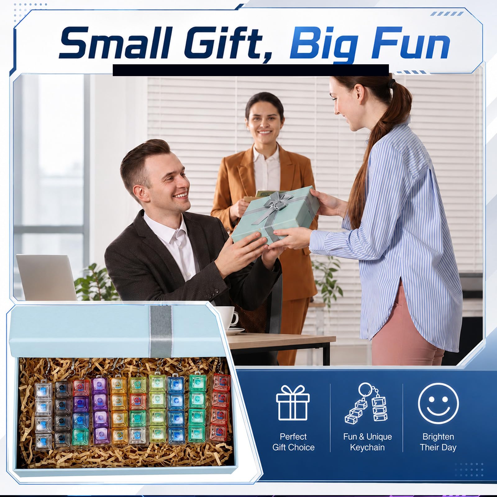 Blulu Lot de 20 porte-clés lumineux avec lumière LED - Mini clavier mécanique - Jouets pour soulager l'anxiété et le stress - Multicolore (transparent)