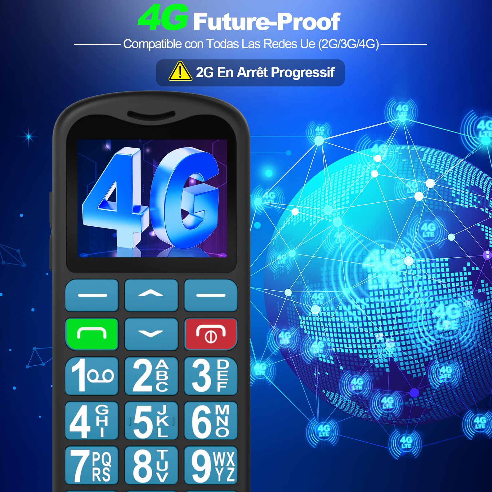 4G Teléfono Móvil para Personas Mayores con Teclas Grandes | Botón SOS | USB-C | Volumen Alto | Base Cargadora | Pantalla de 1,8 Pulgadas | Fácil de Usar Celular para Ancianos | Nano SIM Slot