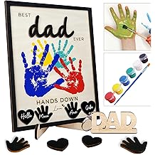 10" Best Dad Ever Hands Down DIY Handprint Kit with Acrylic Paint, Art Craft Family Keepsake Wood Frame Dad Keychain Birthday Father's Day Gift for Daddy, Papa Family Sign with Kids Names HF90-D