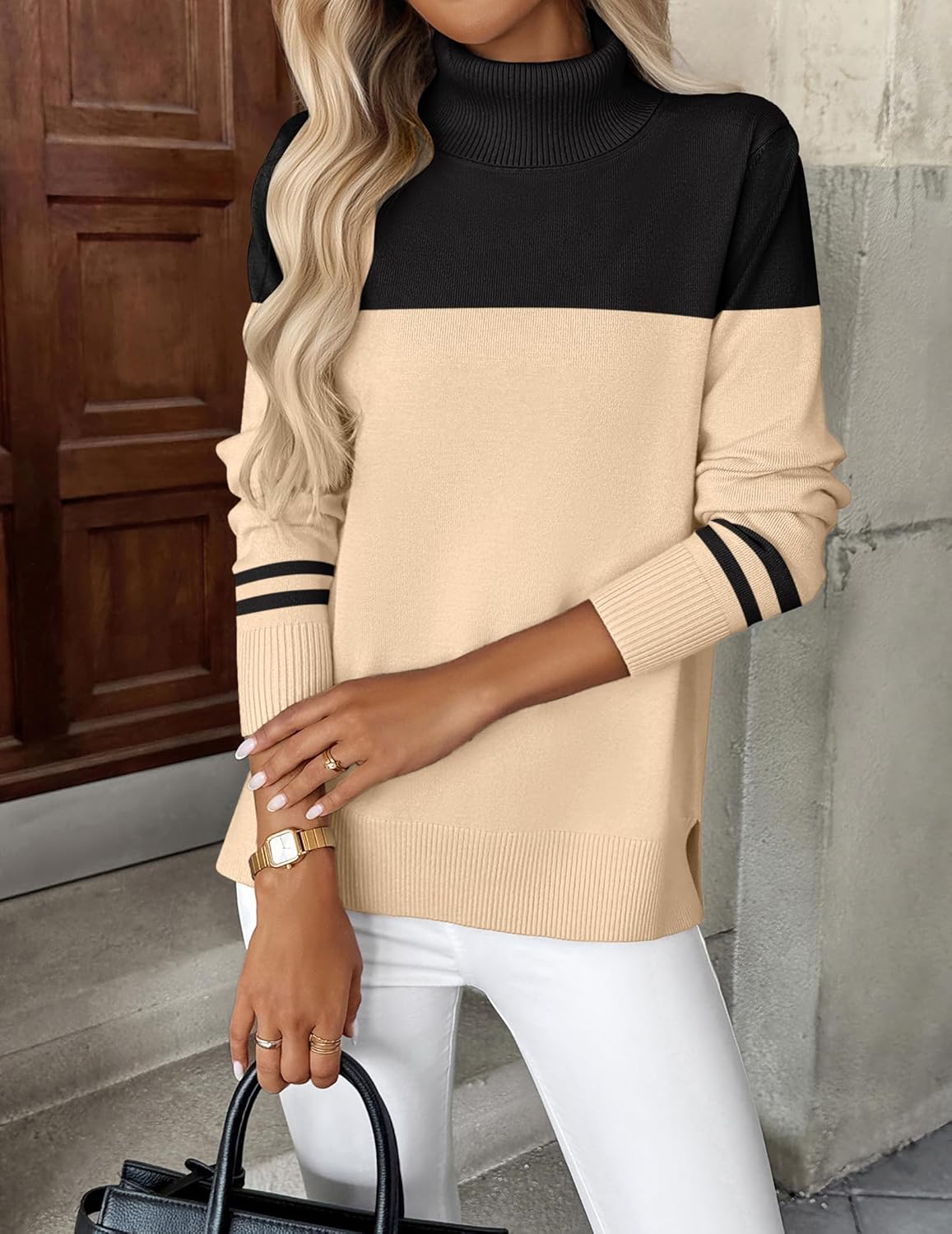 Zeagoo Women's Turtleneck Sweater Long Sleeve Spilt Hem Casual Knit Pullover Chunky Fall Winter Jumper Top 2026 - Image 3