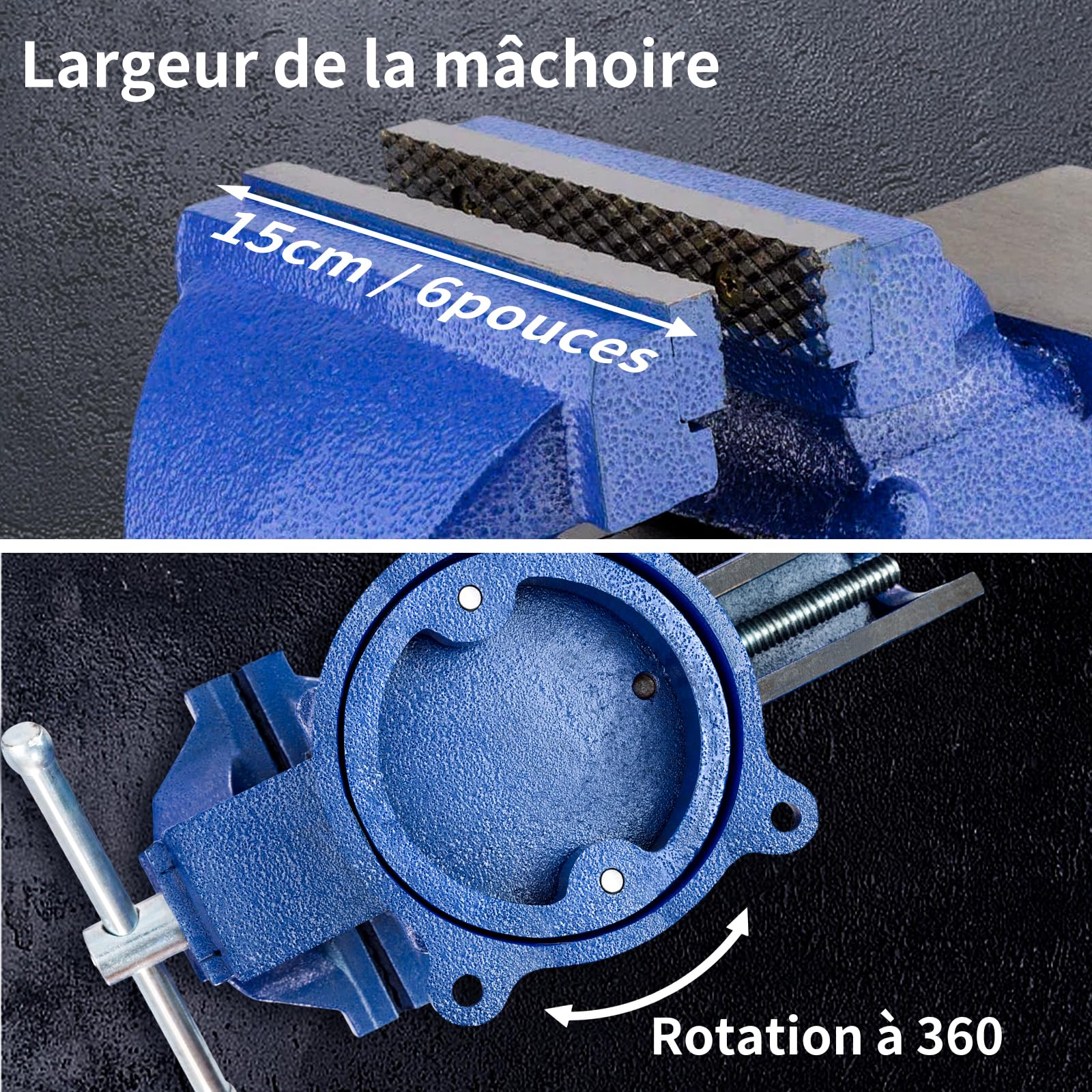 HYCHIKA Étau d'établi 152 mm 6 Inch, Etaux Pivotant à 360°, étaux Robustes pour l'atelier, Etau pour Le Travail du Dois, Le Perçage et Le Travail des Métaux, Vice