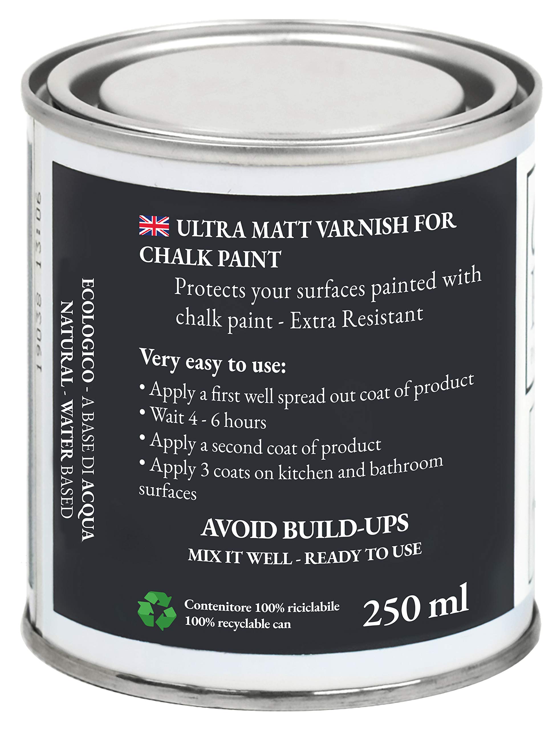 CHALK PAINT EVERYTHING Salvia & FINITURA + PENNELLO - Kit Pronto Vernicia e Proteggi (750 ml Colore + 250 ml Finitura + Pennello Professionale 40 mm)