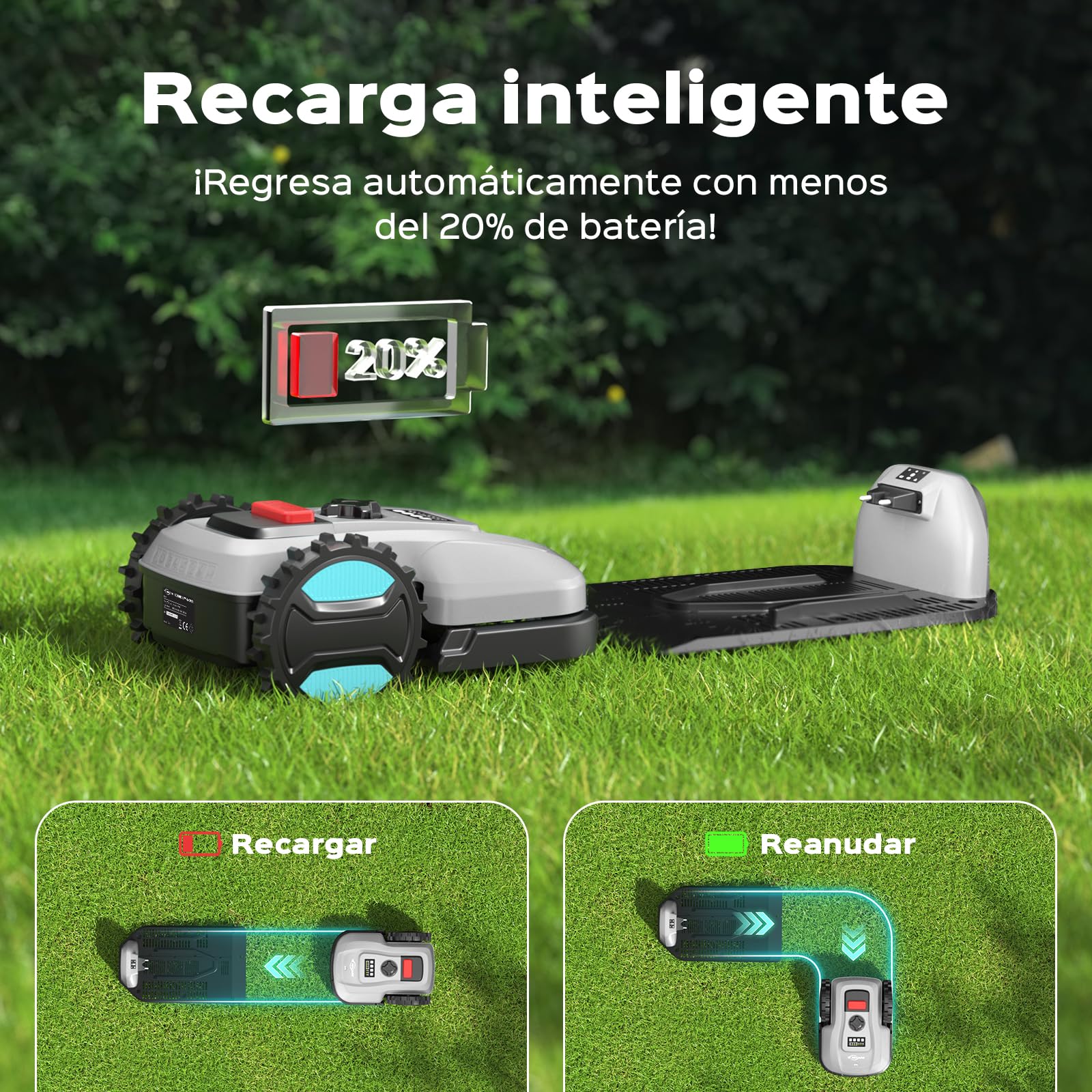 YARDCARE E400 Robot Cortacesped con Control App,hasta 400m²，Altura de Corte de 20 a 60 mm, Sensor de Lluvia, Robot Cortacésped 18 cm de Ancho de Corte,Menos de 60 dB