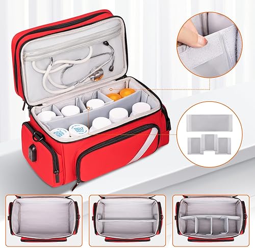 Miniatura 4 de JKAOO Organizadores médicos y bolsa de almacenamiento vacía con USB, bolsa médica de viaje con bolsa pequeña portátil, bolsa médica impermeable para