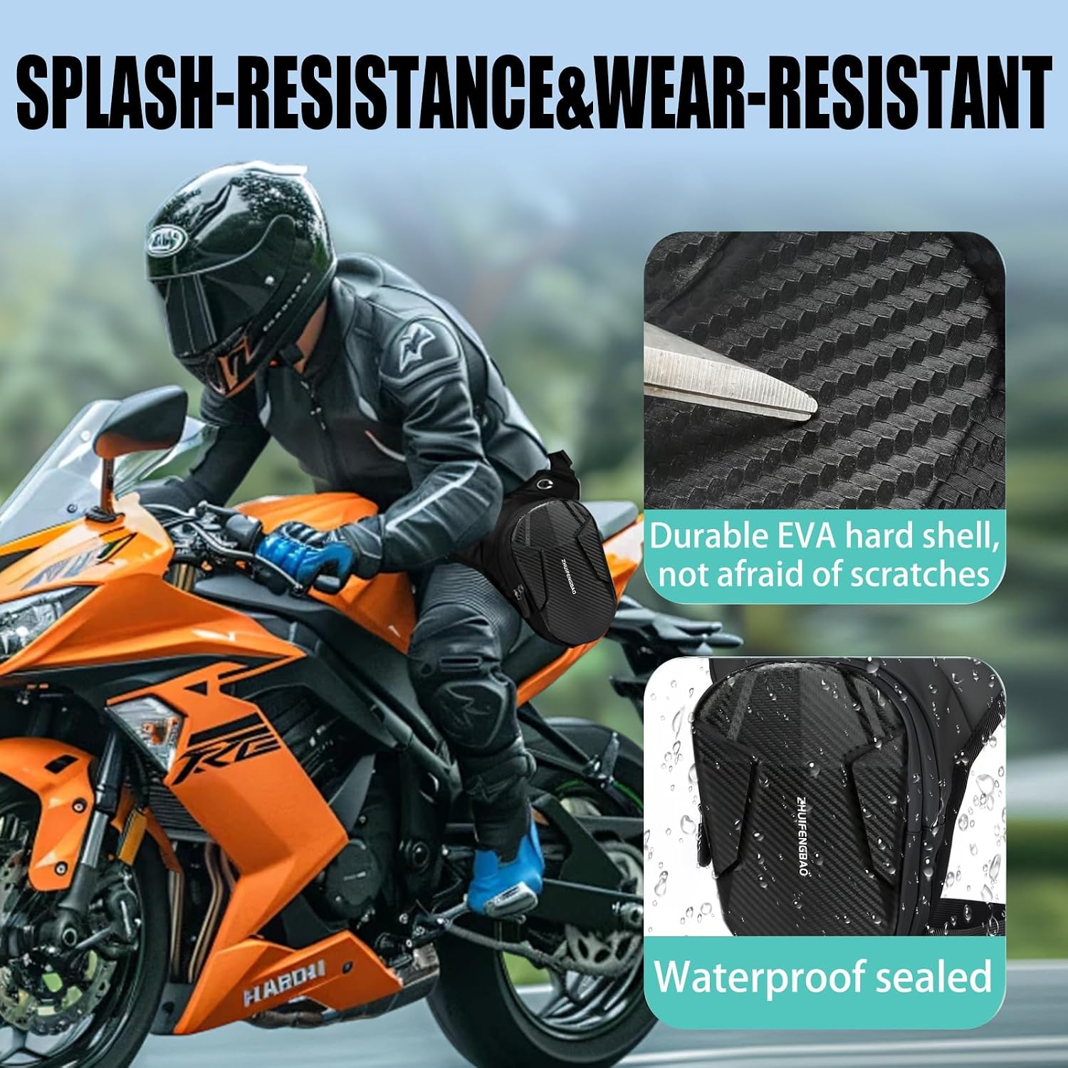 Motorcycle Leg Bag, Thigh Bag for Riding, Drop Leg Pouch for Men & Women–with Removable Straps, Waterproof Fanny Pack, Phone Purse–Travel Hiking Cycling Outdoor,Black (NEW STYLE8736) image 2