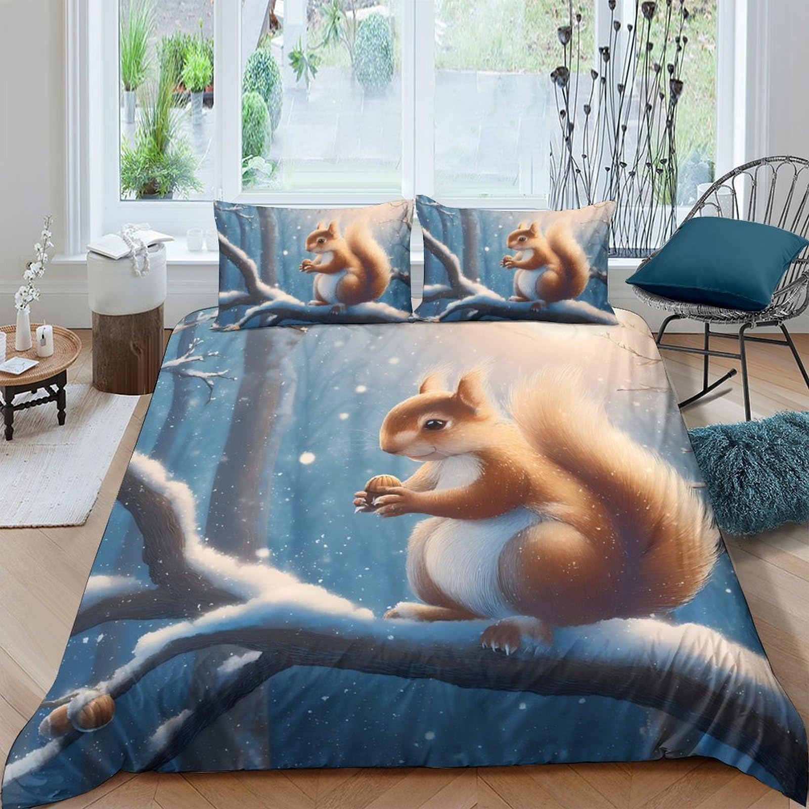 Ctjqhvkz Style-9 3D Printed Squirrel Forest Fitted Sheet Microfiber Soft Breathable Woodland Bed Cover For Bedroom Decor Single（135X200cm）