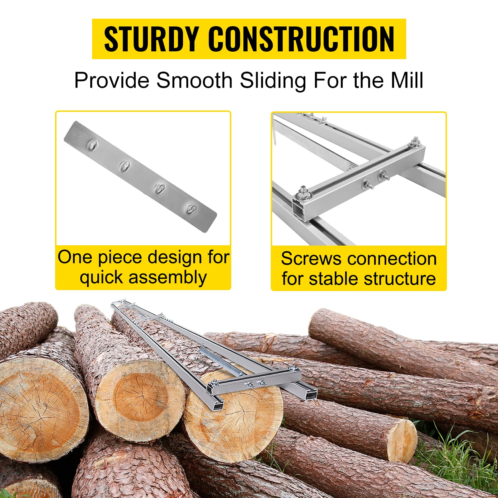 VEVOR Chainsaw Mill Rail Guide, 9 ft Milling Guide, 3 Crossbar Kits