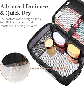 Lifewit Mesh Shower Caddy, Hanging Bathroom Organizer with PVC Phone Bag | Quick Dry, Portable, Toiletry Tote Bag, College Dorm Room Essentials for Travel, Gym, Camping, Medium, Black