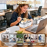 Vista 5 de Electric Lunch Box for Adults, 2L Dual-Layer Stainless Steel Heated Food Warmer with 4 Containers, 200W Fast Heating Lunchbox for Work/Home/Office