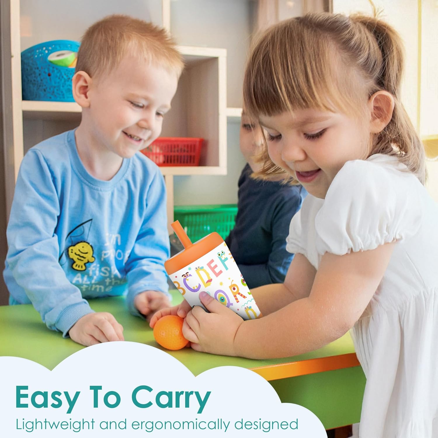 Kid Insulated Stainless Steel Tumbler with Silicone Straw, 12oz Sippy Cup for Kids (Alphabet) - Image 4