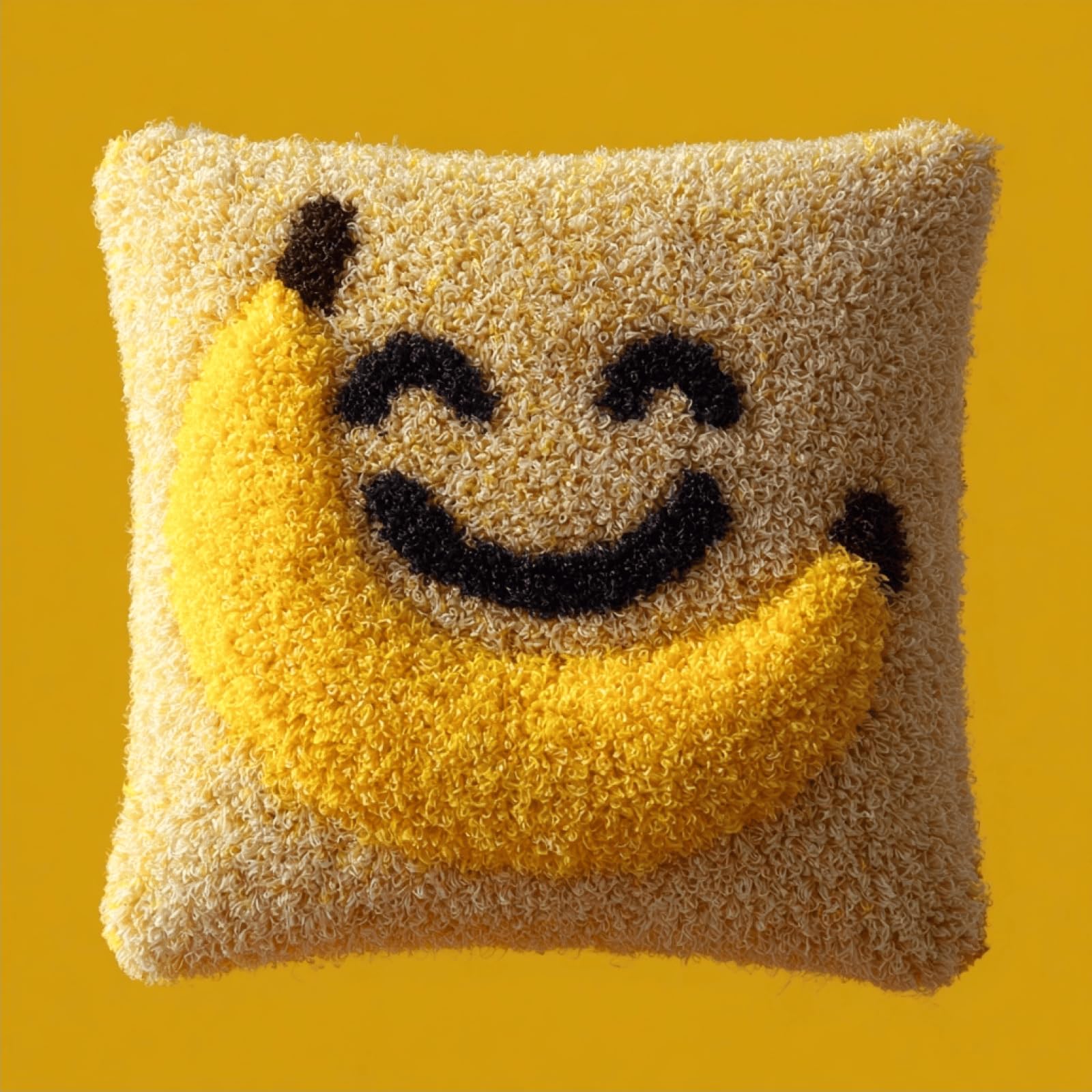Latch Hook Cushion Kit,DIY Pillow Cover Kit,43x43 cm,Banana Smiley