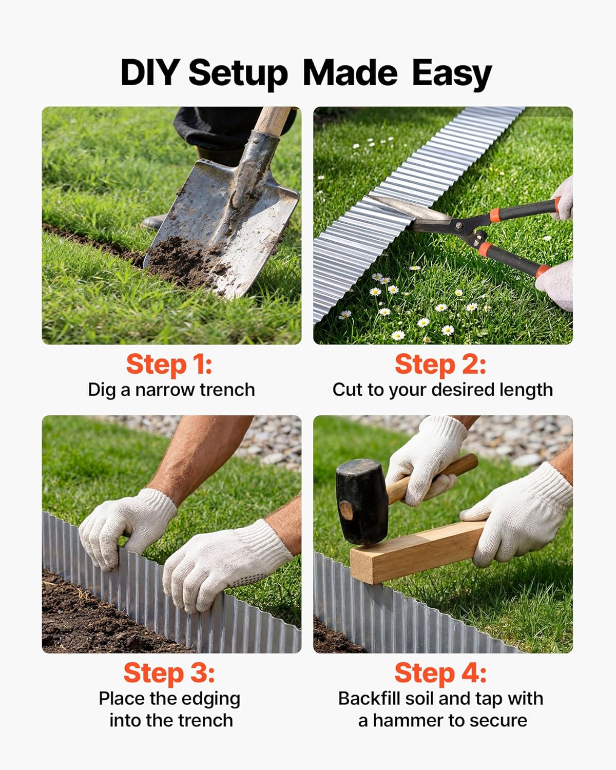 VEVOR Galvanized Steel Landscape Edging, 50 ft x 6 in Metal Edging for Landscaping with Gloves, Easy-to-Install Bendable Metal Strips, Heavy Duty Metal Garden Edge Border for Flower Bed, Yard Pathway