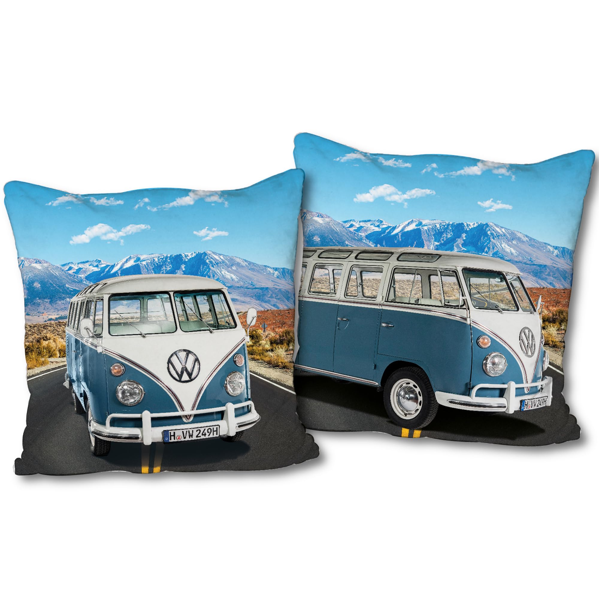 Coussin décoratif VW Volkswagen T1 bleu housse de canapé lit