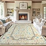 Vasofe 6x9 Area Rug for Living Room, Washable Rugs for Bedroom Room, Dining Room, Vintage Floral Indoor Non Slip Carpet Farmhouse Beige Throw Carpets Soft Low Pile Mat for Classroom Playroom