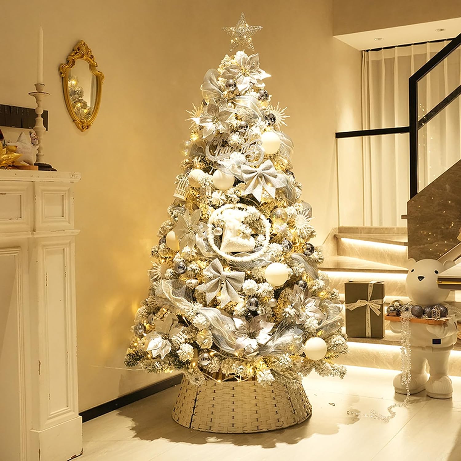 クリスマスツリー 180cm 北欧おしゃれ クリスマス 雪化粧 LED付き