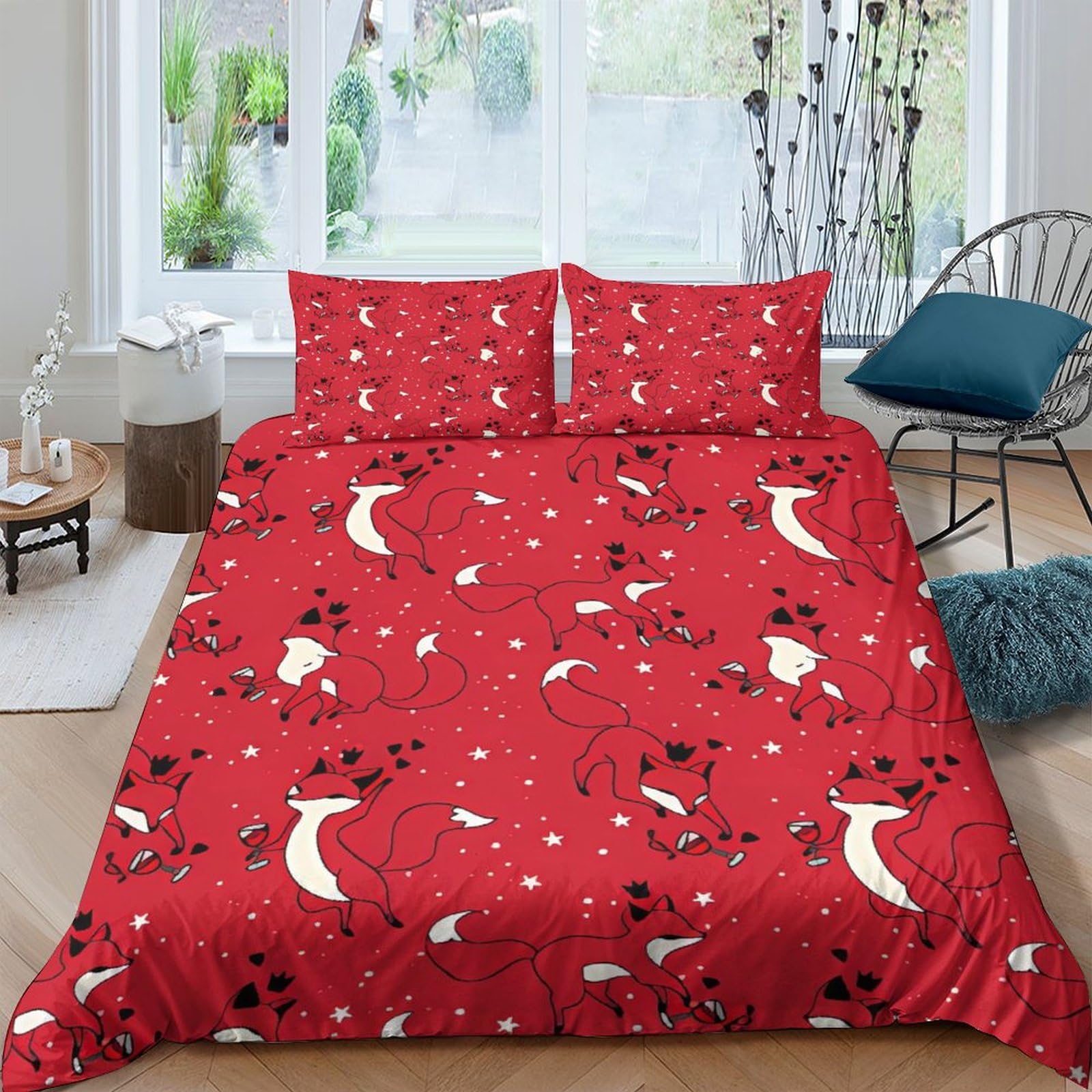 Housse de couette renard de vin rouge parure de lit cadeau idéal enfants et adultes
