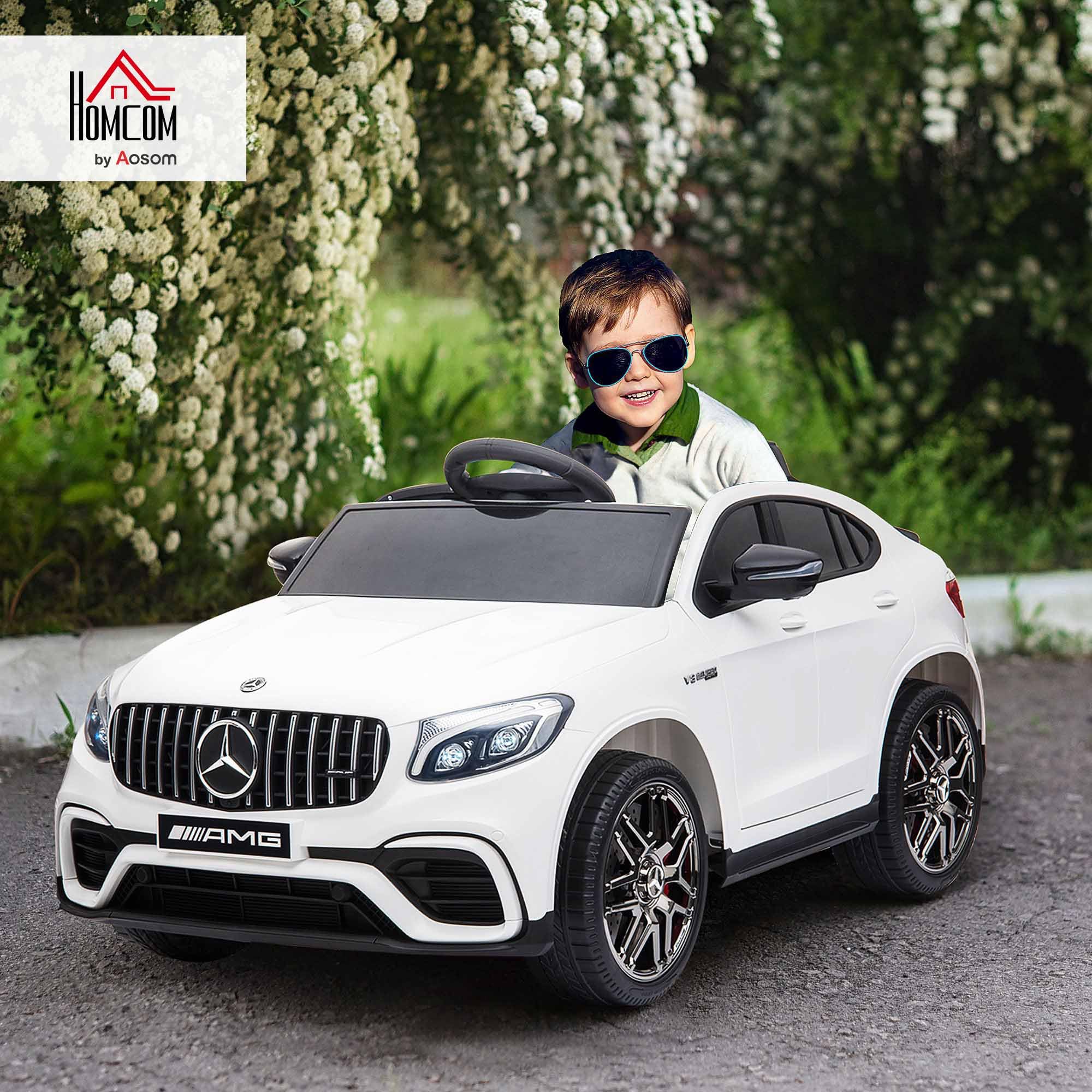 HOMCOM Macchina Elettrica per Bambini 12V Mercedes-Benz AMG GLC63S COUPE, Auto Elettrica per Bambini 3-5 Anni, Velocità 3-5km/h, con Cintura di Sicurezza, Telecomando e USB per Musica MP3, Bianco