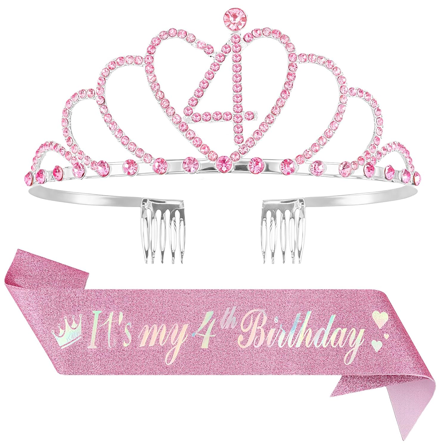 Chanaco 3rd Birthday Decorations for Girls 3 Year Old Girl Gifts Birthday Sash and Crown Pink Rhinestone Tiara Accessories 3 Yr Old Princess Party Outfit Decorations