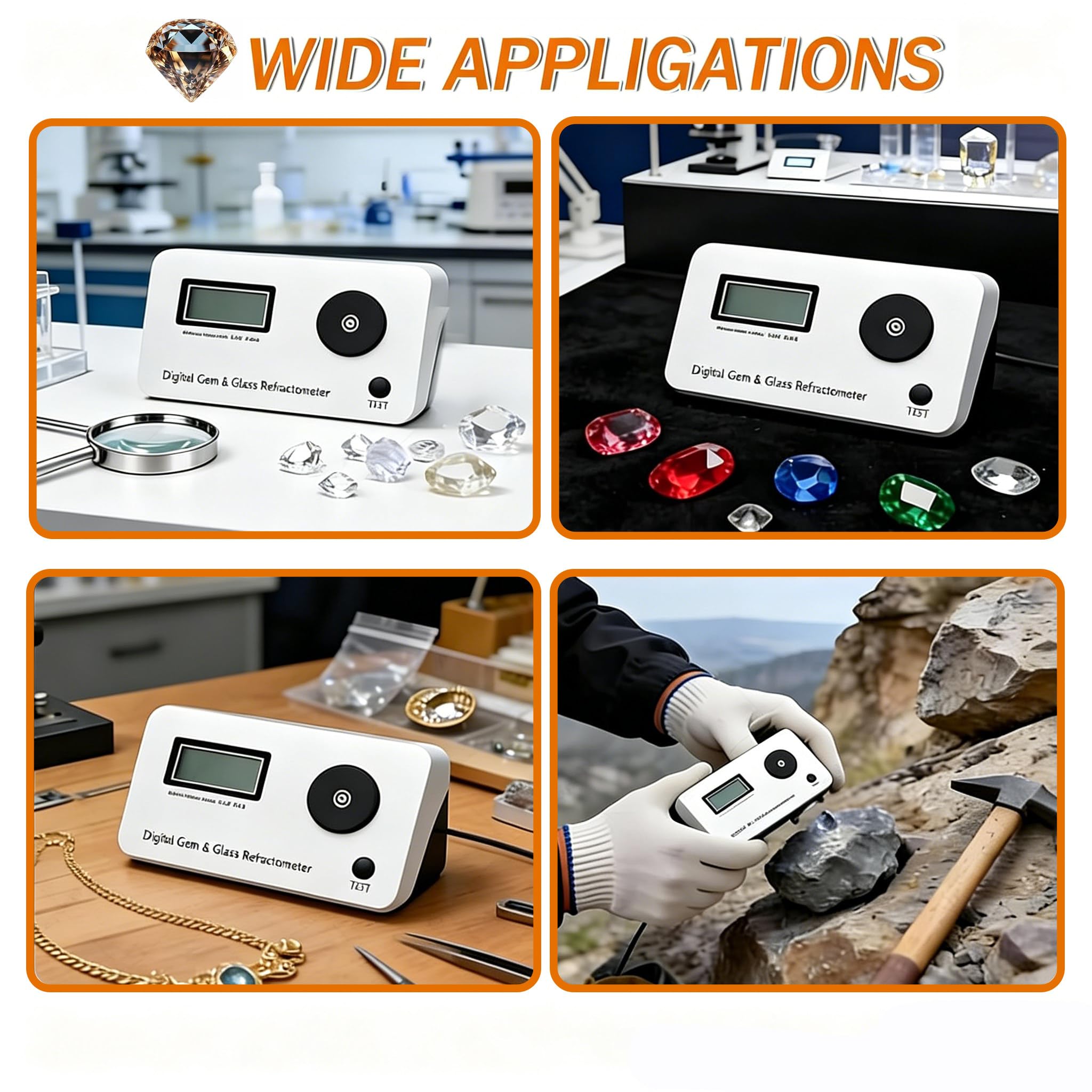 Refractómetro de Gemas Digital con Pantalla LCD y Batería de 700mAh, Índice de Refracción 1.300-3.000, Resolución de Medición 0.001, Adecuado para Tiendas de Joyas y Jade