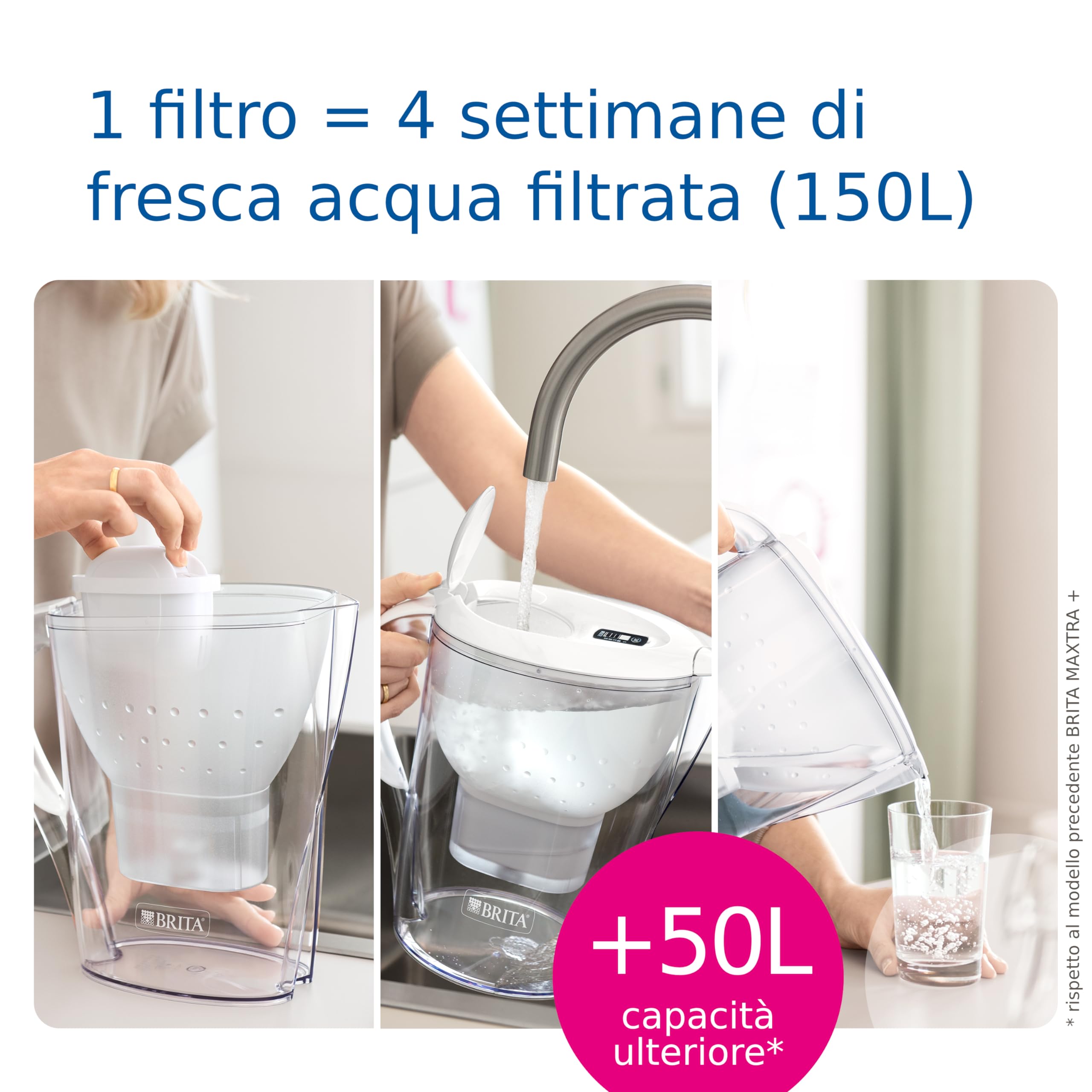 BRITA Caraffa filtrante acqua Marella XL (3.5L) incl. 1 x filtro BRITA MAXTRA PRO All-in-1 che riduce cloro, calcare, PFAS e metalli - Eleganza e funzionalità