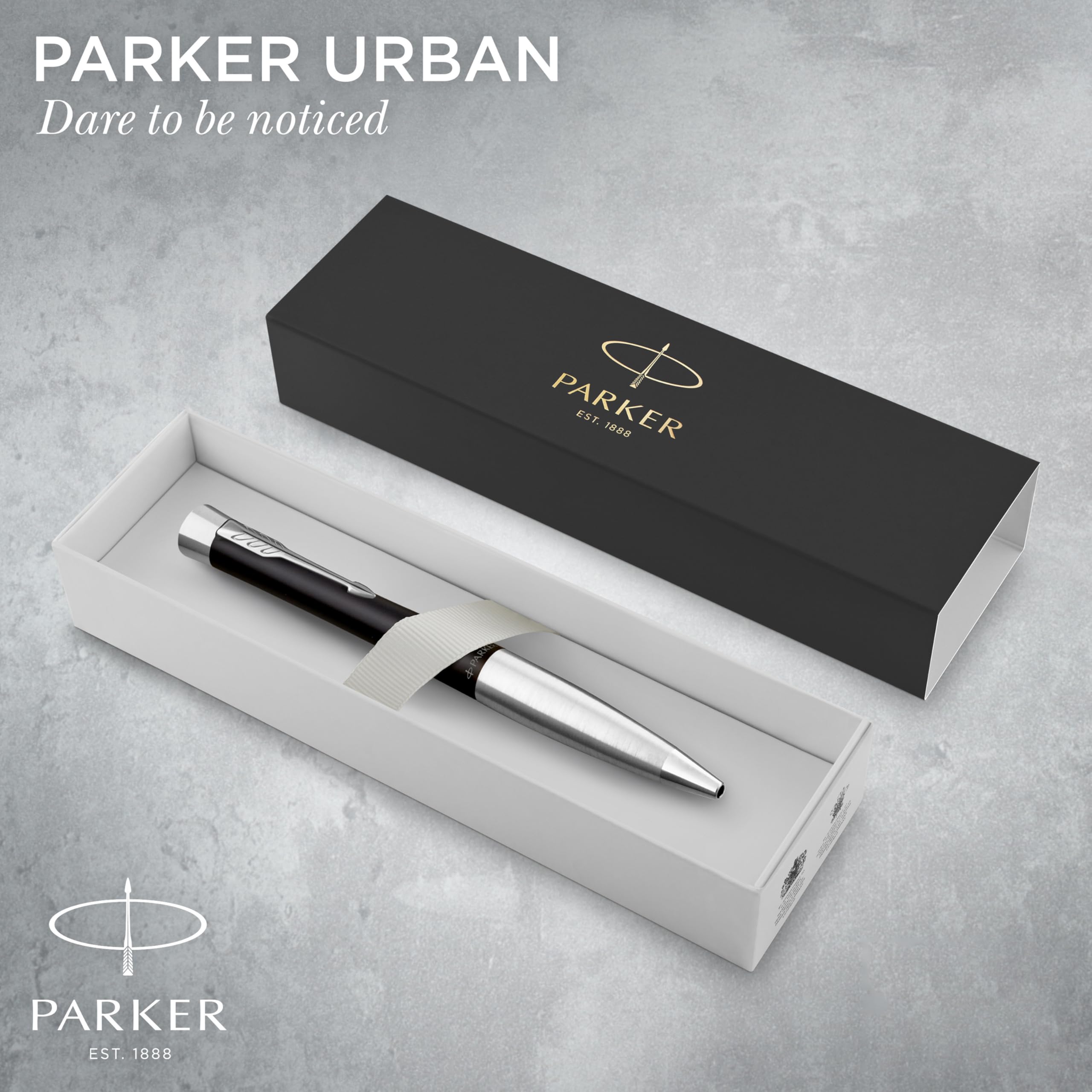 Parker Urban Twist Penna a Sfera | Nero Tenue con Puntale Cromato | Punta Media con Inchiostro Blu | Confezione Regalo