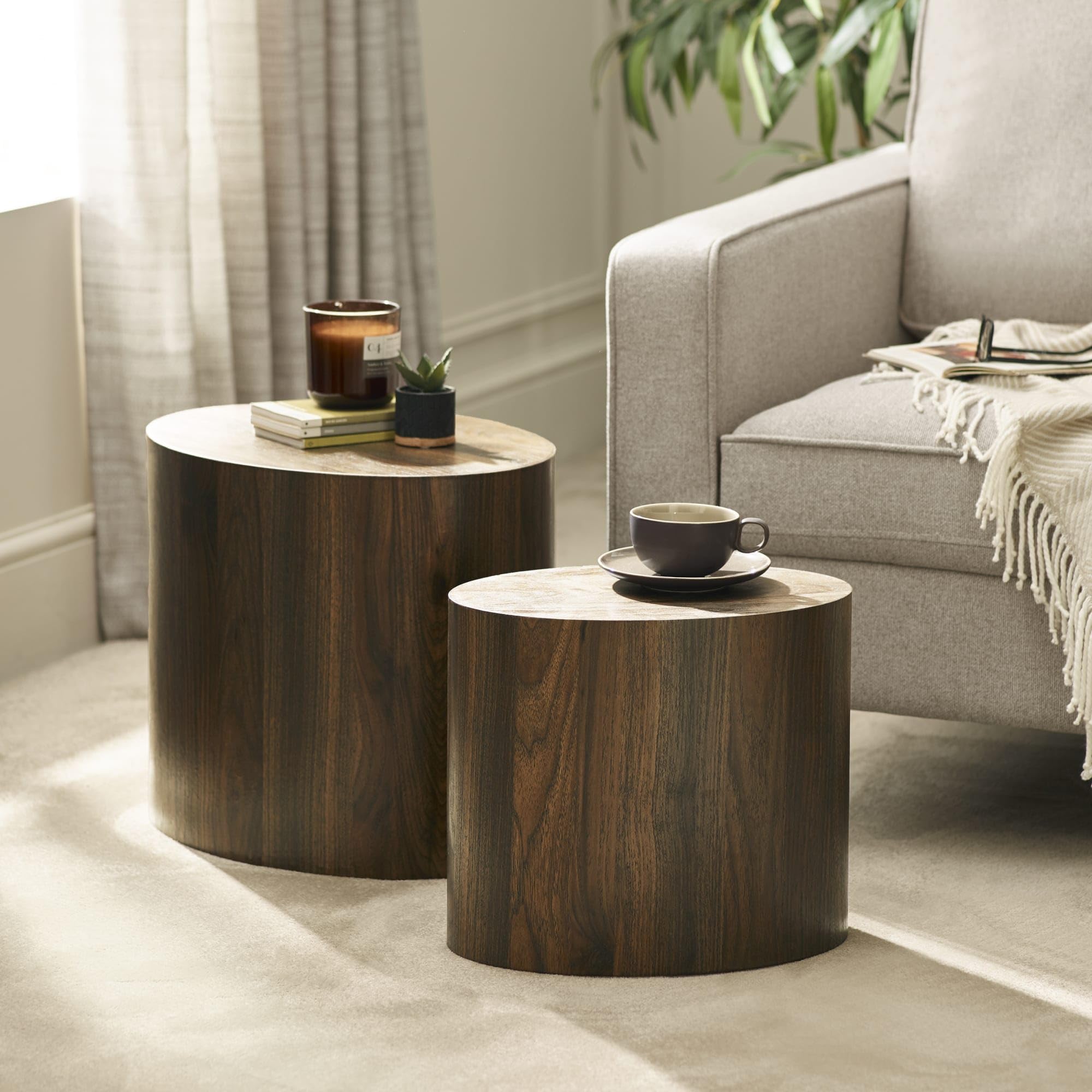 Julian Bowen Toba Nest of Tables Set of 2, Nesting Walnut Effect Side Table for Living Room, Stacking End Table for Small Spaces, 40 x 48 x 43cm