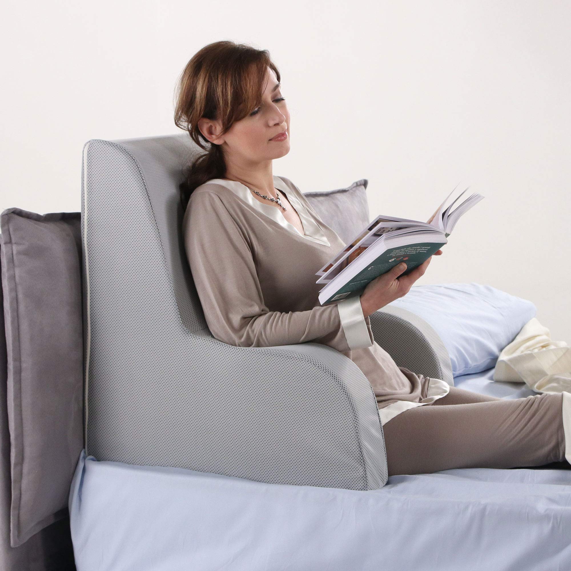 Poltrona comodone PLUS DISPOSITIVO MEDICO, schienale ortopedico con tessuto sfoderabile e lavabile. Poltroncina da letto per anziani o allattamento, poggia schiena letto Grande