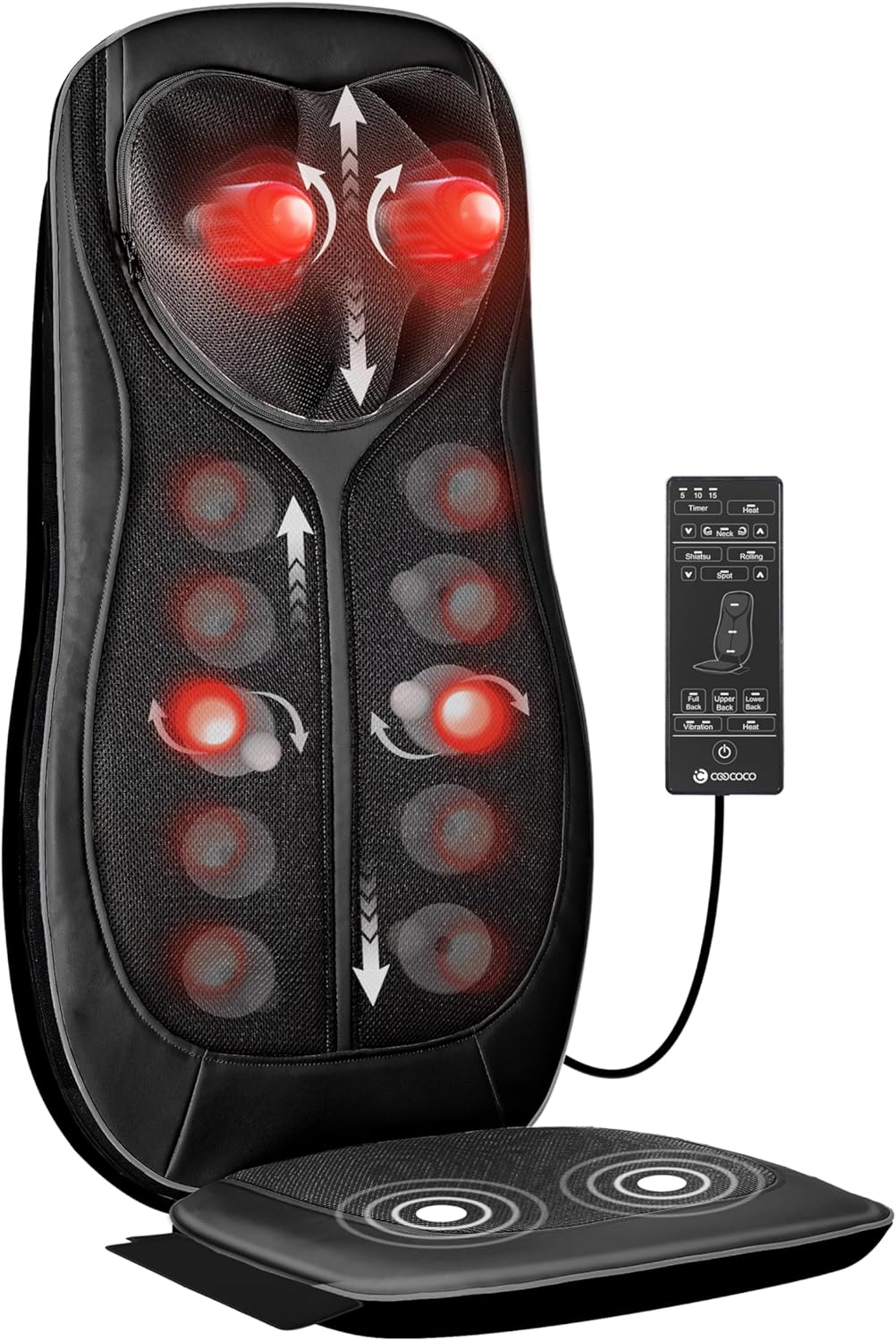 CooCoCo Shiatsu Neck & Back Massager with Heat - Birthday Gifts for Men, Kneading Massage Chair Pad for Full Body Relaxation, Chair Massager with Height Adjustment