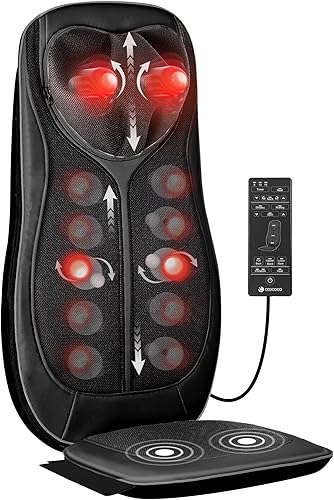 CooCoCo Shiatsu Masajeador de cuello y espalda con calor, almohadilla para silla de masaje para aliviar el dolor de cuerpo completo, masajeador de