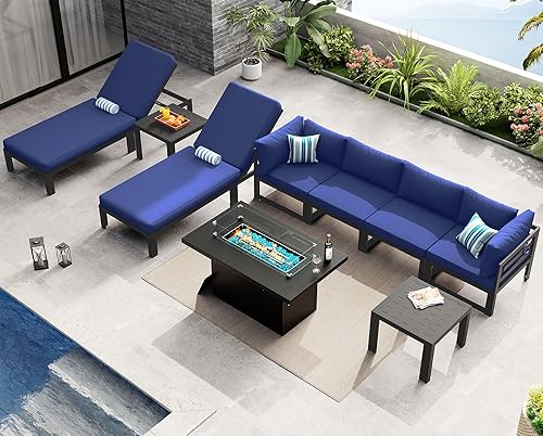 Miniatura 199 de NICESOUL 7 Piece White Powder-Coated Aluminum Patio Furniture with Fire Pit Table, 29 Inch Extra Wide Outdoor Sectional Sofa for 6, High-End Heavy
