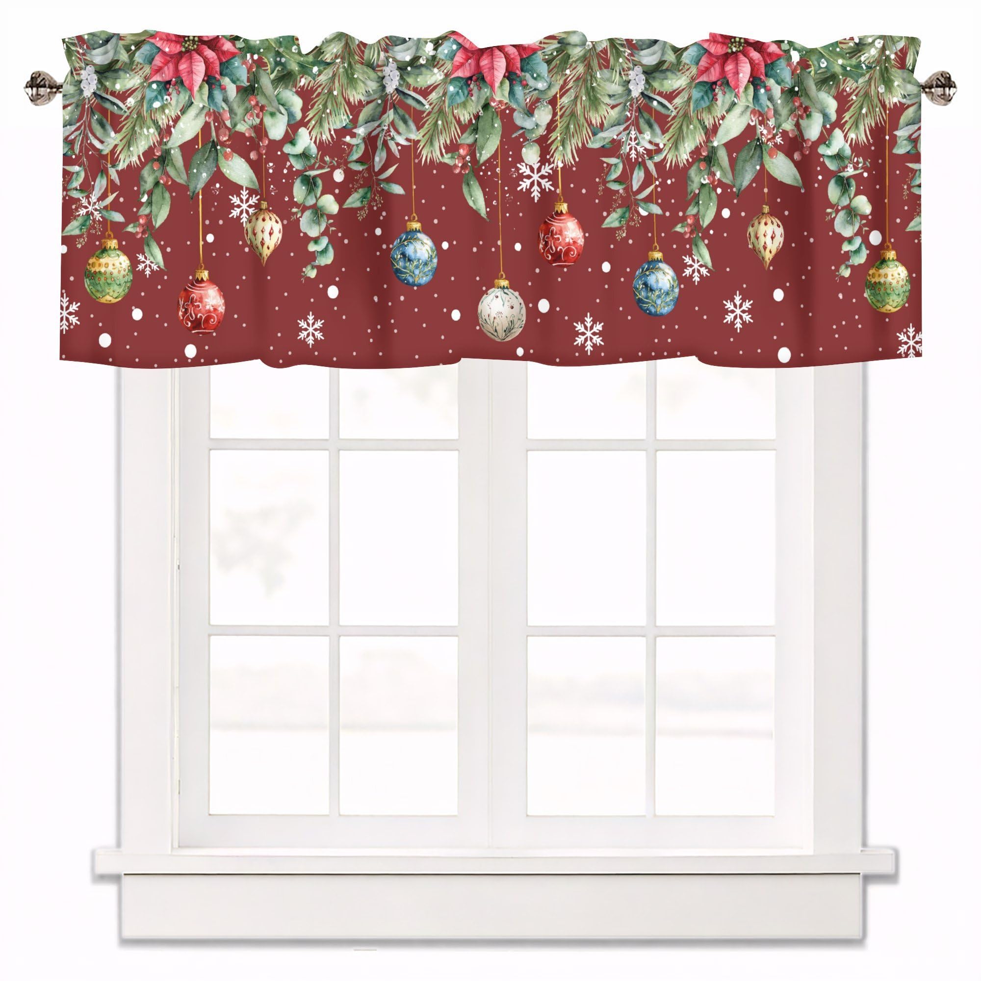 Christmas Kitchen Curtains Valance for Windows 42x12 Inch