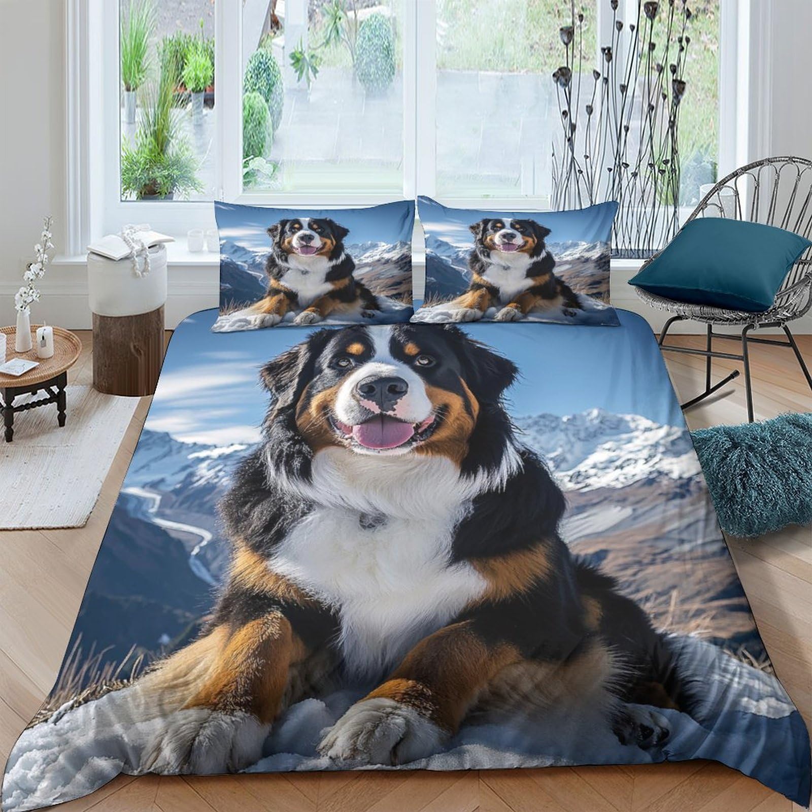 Ctjqhvkz Style-6 3D Printed Bernese Mountain Dog Fitted Sheet Microfiber Soft Blue Mountain Mattress Cover For Bedroom Guest Room Decor Single（135X200cm）