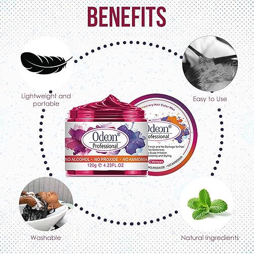Miniatura 3 de Odeon Crimson - Cera de color para el cabello, tinte temporal de 4.23 onzas para peinados naturales, perfecto para fiestas, cosplay, Halloween o