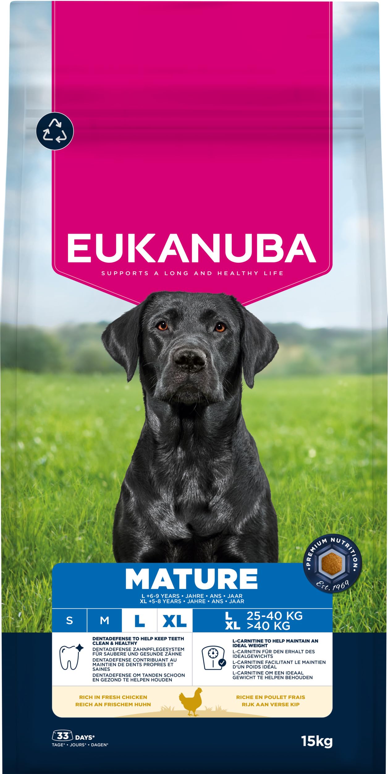 EUKANUBA Cibo secco per Cani con pollo fresco per razze di taglia grande - Alimento secco premium per Cani maturi, 15 kg