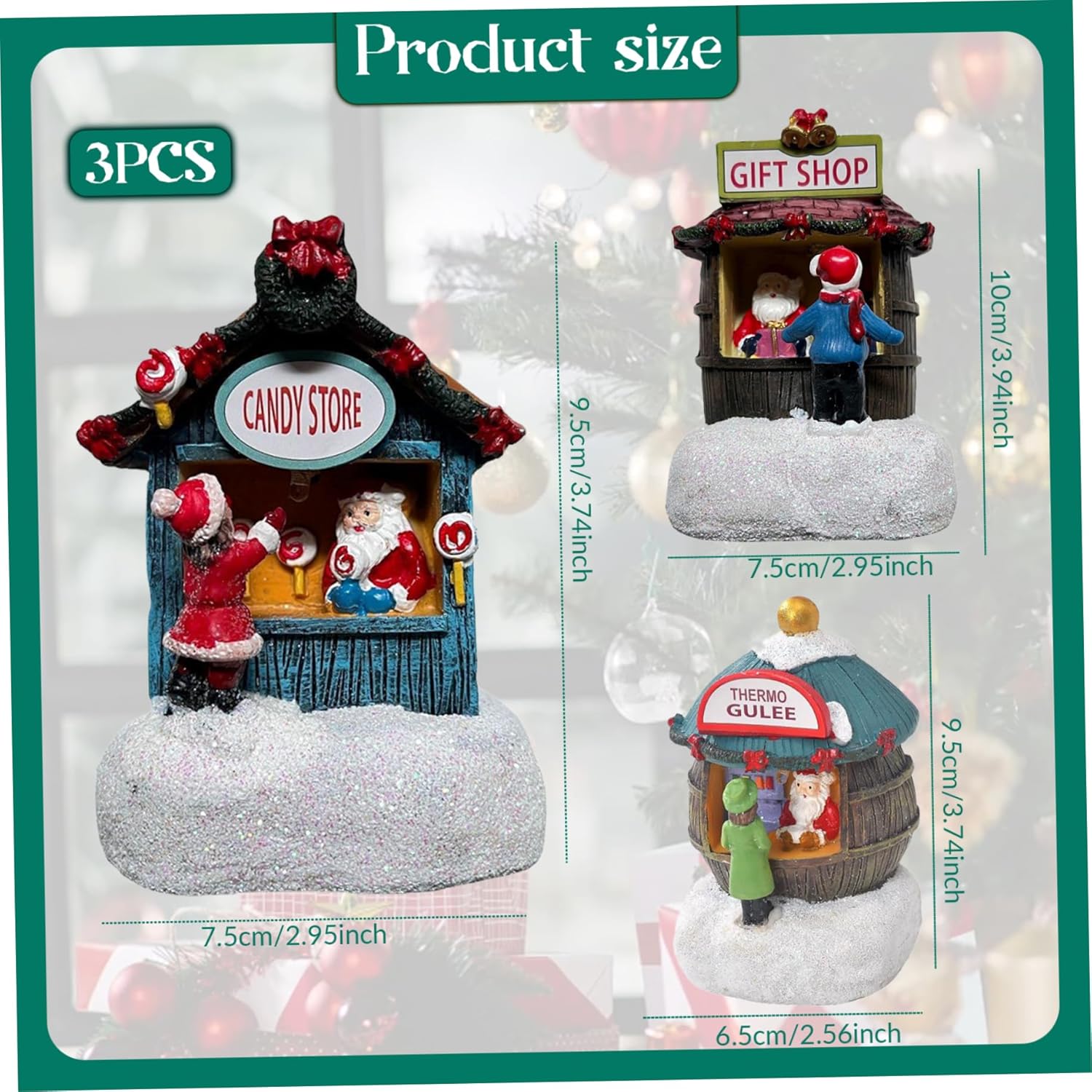 3Pcs Christmas Village Sets Christmas Village House Includes Thermo Glueeb, Candy Store, Shop, Resin Led Light Up House for Indoor Home Table Display