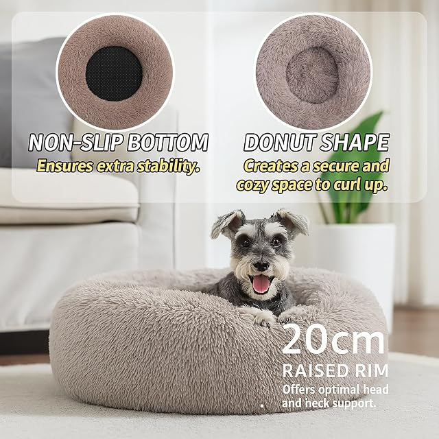 Foto 3 de 7 de SEOUGEE Cama calmante para perros, cama redonda de felpa esponjosa, acogedora, suave, lavable