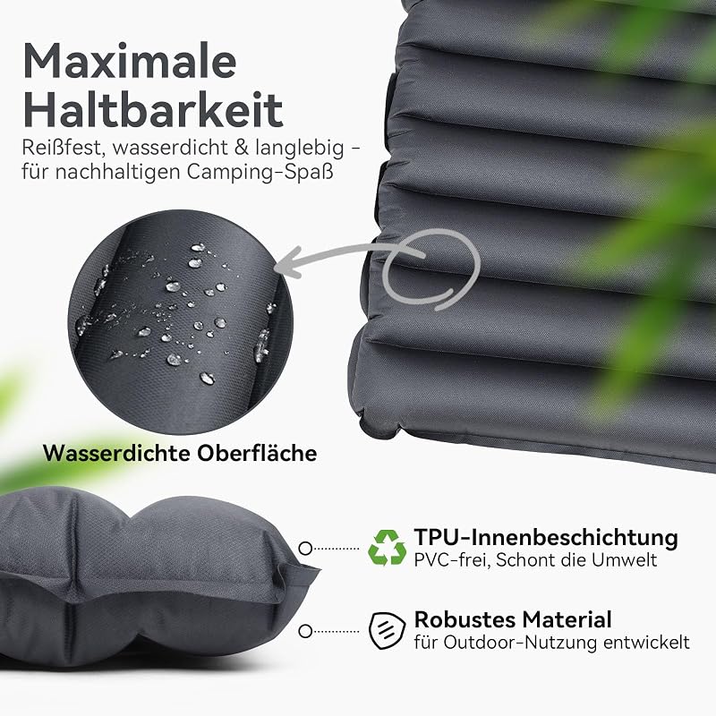 Hikenture Ultrakönnyű Dupla Kempingmatrac - 200x140x10cm Felfújható Matrac 2 Személynek, Beépített Lábpumpával, Túrázáshoz, Kempingezéshez,