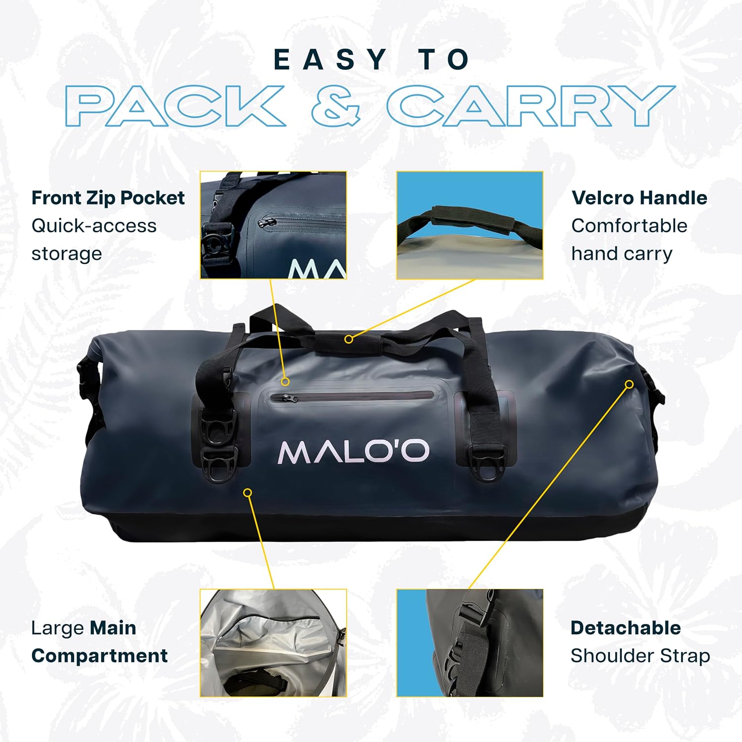 Malo’o Waterproof Dry Duffel, Heavy-Duty Roll Top Waterproof Gear Bag with Shoulder Strap & Molle Loops, Marine Duffel for Kayaking, Boating, Camping, Beach & Travel, Black, 100L - Image 3