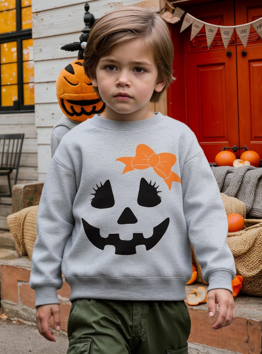 Kids Halloween Sweatshirt Girls Boys Skeleton Pumpkin Ghost Toddler Shirt Crewneck Long Sleeve Graphic Top for 2-7T - Image 2