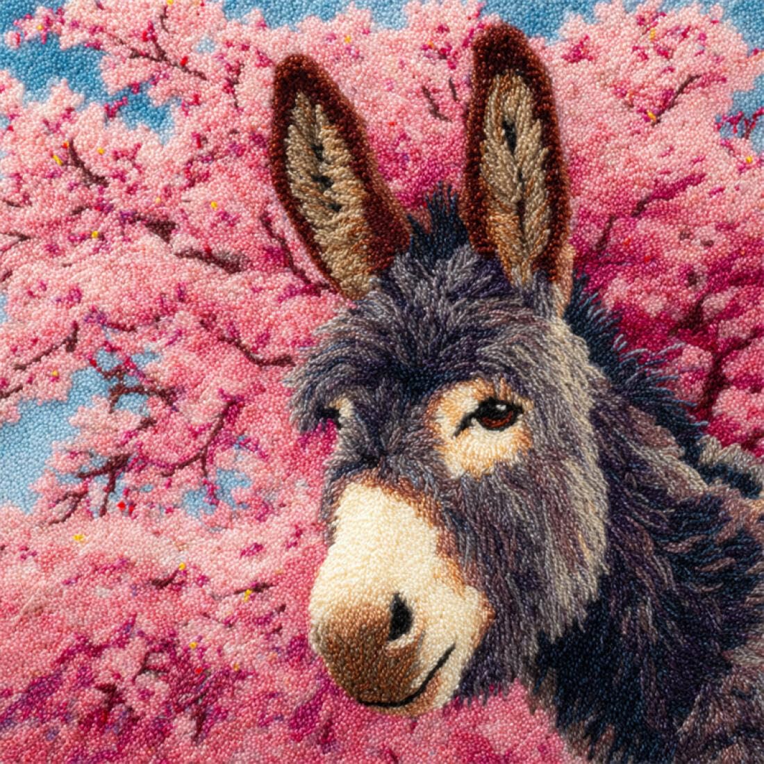 Kitquiver Animal DIY Latch Hook Kit Donkeys and Flowers DIY Latch Hook Rug Kit for Beginners Embroidery Cushion Canvasfor Adult Beginners 17x17In