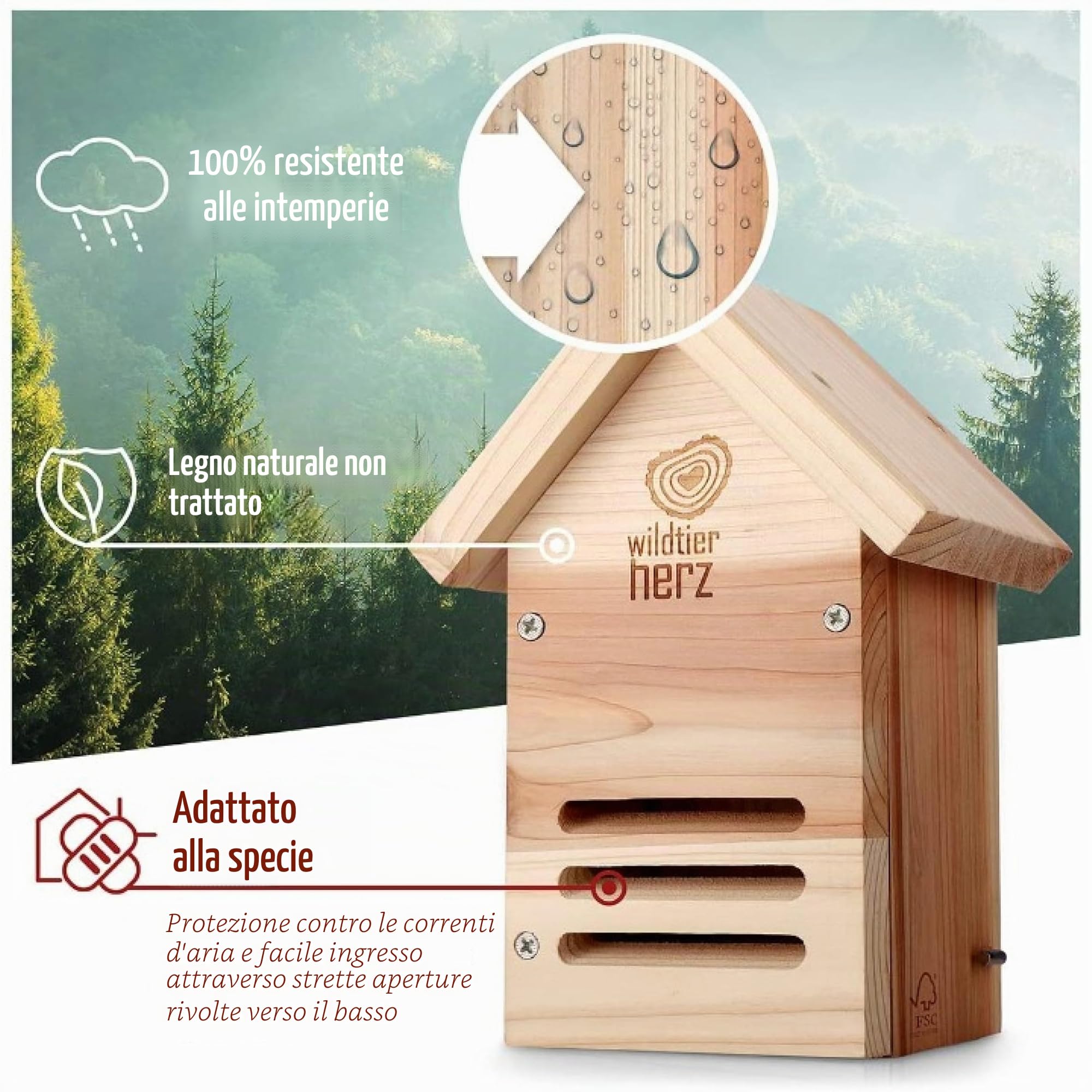 Wildtier Herz | Casetta per Coccinelle - Hotel per Insetti e Nido per Coccinelle - Con Prese d'Aria e Resistente alle Intemperie - In Legno Massello - Dimensioni:23x17x12 cm