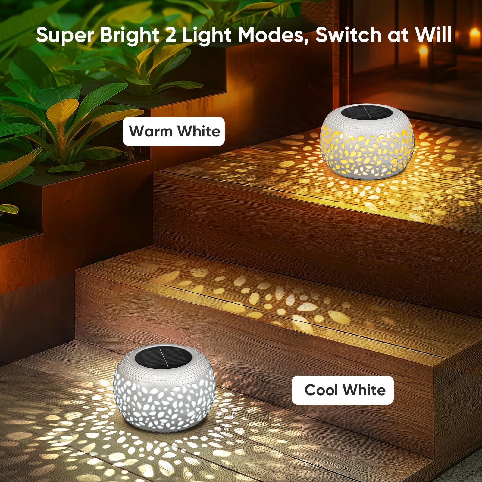 Decorazione da giardino e terrazza: confezione da 4 lanterne solari bianche impermeabili per esterni, luci solari per tavolo, balcone, terrazza, sentiero, portico, cortile, decorazione, lanterna a LED