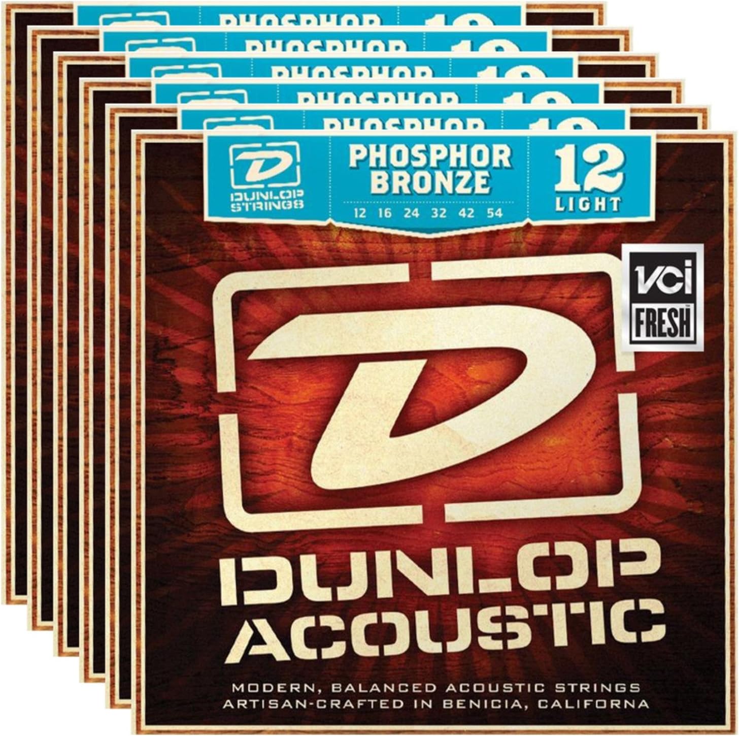 6 Sets of Dunlop DAP1254 AG-PHB LIGHT Acoustic Phosphor Bronze Strings