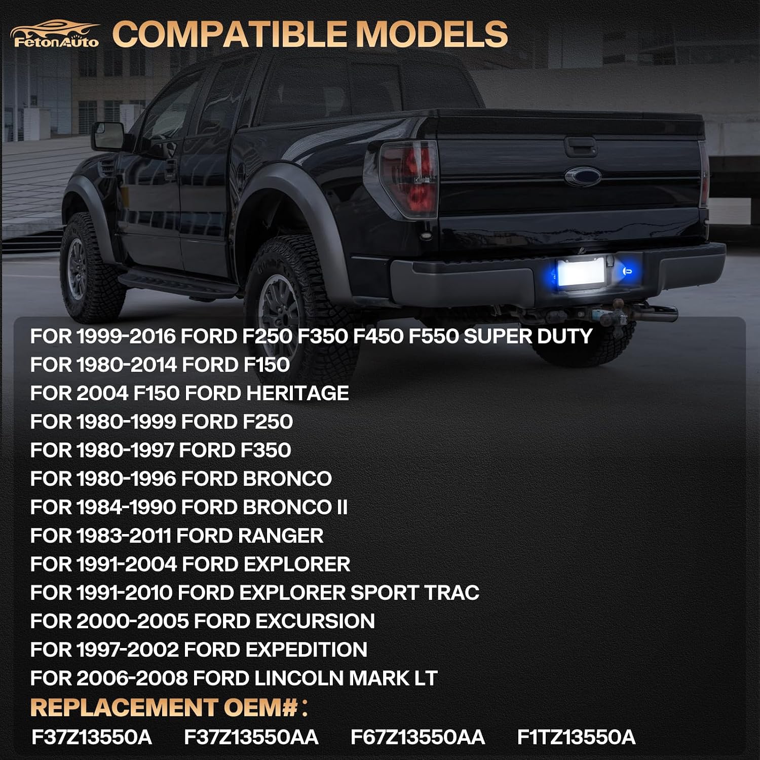 Blue LED License Plate Lights For 1990-2014 Ford F150 Tag Light For 1999-2016 F250 F350 for Ranger Bronco Explorer Excursion Expedition, With C-Shaped OLED Neon Tube Marker Strip