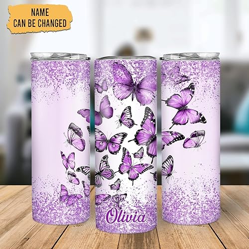 Miniatura 9 de Hyturtle Vaso personalizado de acero inoxidable delgado de mariposa, 20 onzas, azul, nombre personalizado, regalo de cumpleaños para amantes de las