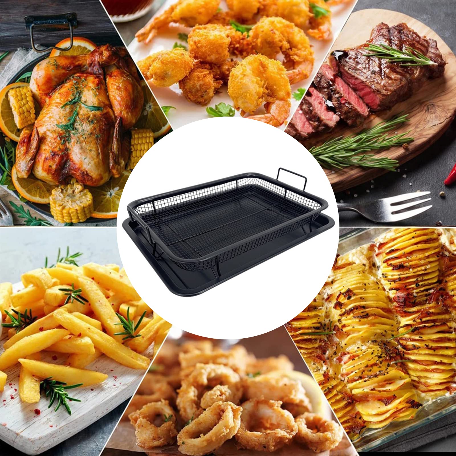 Teglia Da Forno Con Rastrelliera In Acciaio Inox - Per Cibi Croccanti, 32.5x24.5cm, Antiaderente - Foto 6