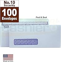 Vista 3 de 100 sobres de cajero #10 con ventana izquierda, 4 1/8 x 9 1/2 pulgadas, tejido blanco de 24 libras, teñido de seguridad, despegar y sellar, 100