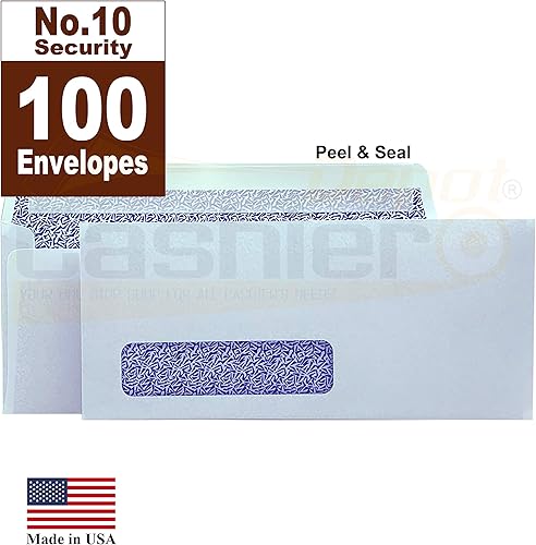Miniatura 3 de 100 sobres de cajero #10 con ventana izquierda, 4 18 x 9 12 pulgadas, tejido blanco de 24 libras, teñido de seguridad, despegar y sellar, 100